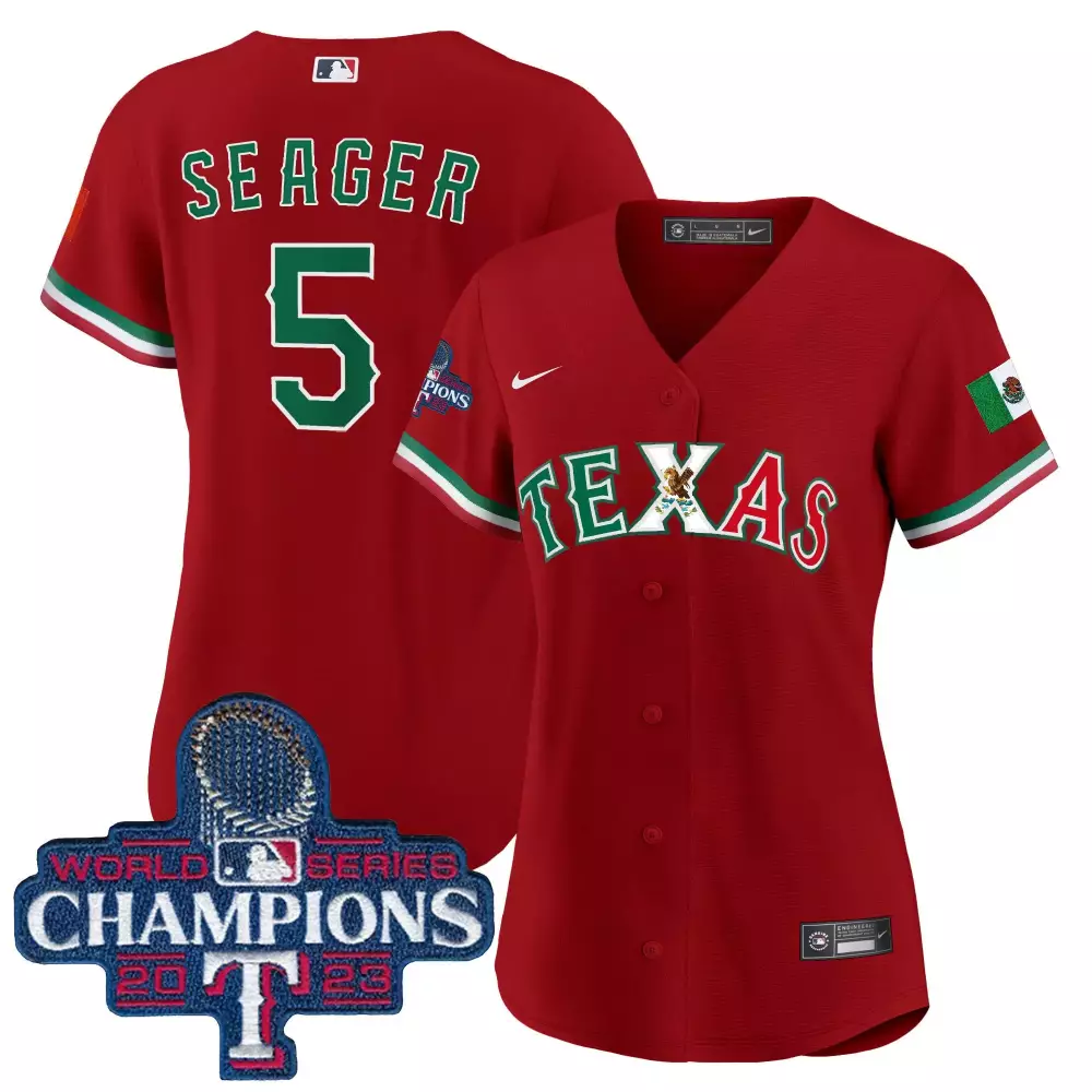 corey seager red womens texas rangers mexico 2023 world series champions baseball jersey all stitched