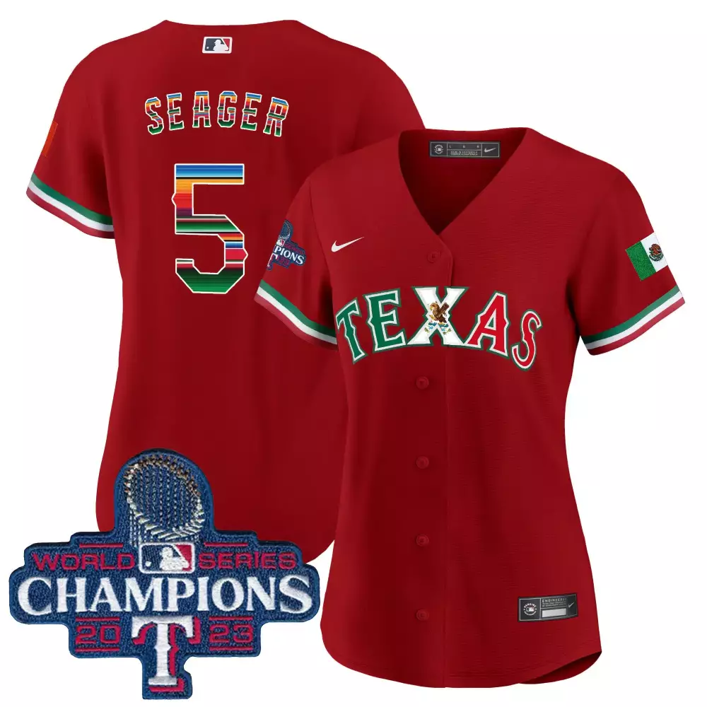 corey seager red womens texas rangers mexico 2023 world series champions baseball jersey all stitched