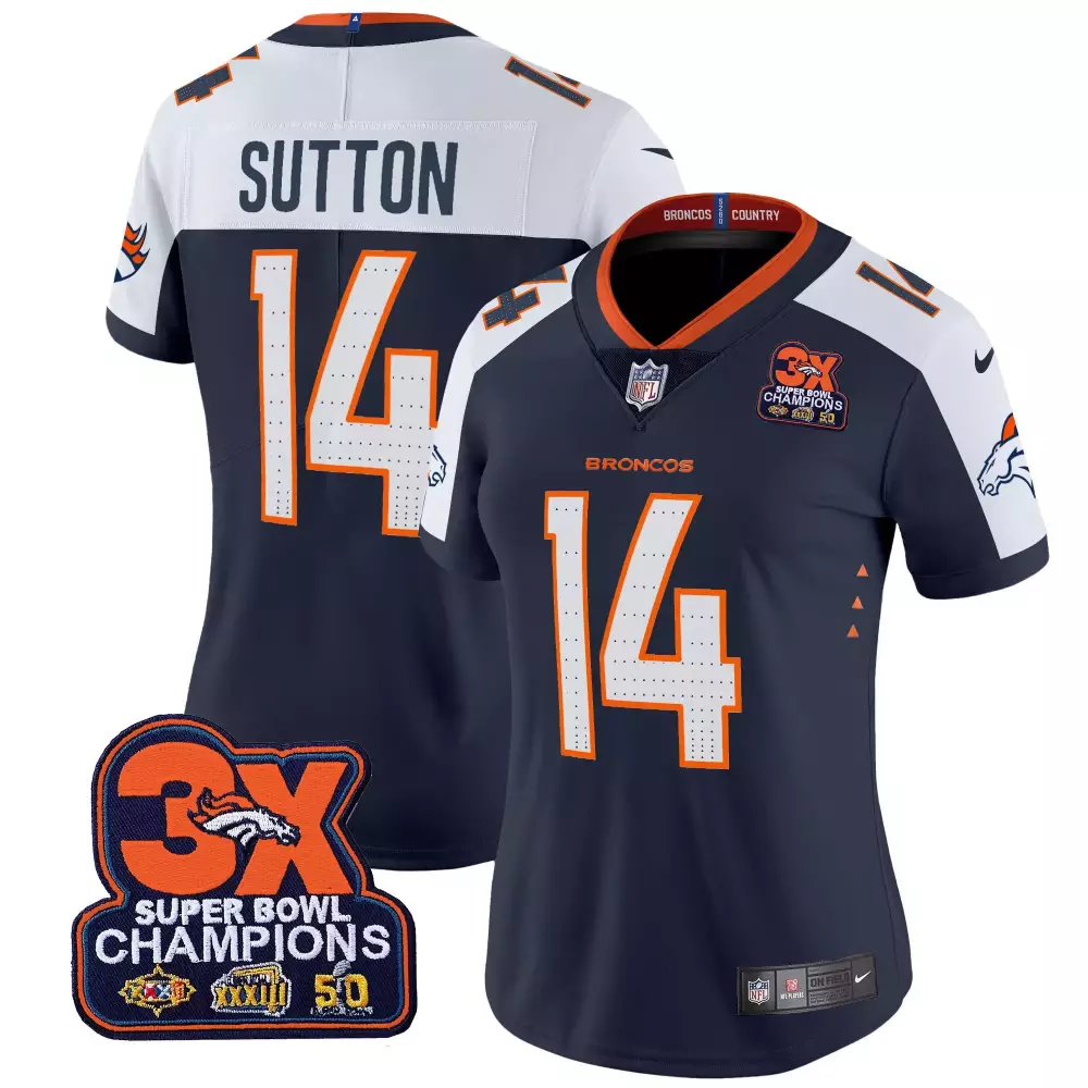 Courtland Sutton Navy Alternate Women's Jersey | 3-Time Champions Patch | Vapor Limited Edition | For Women & Youth