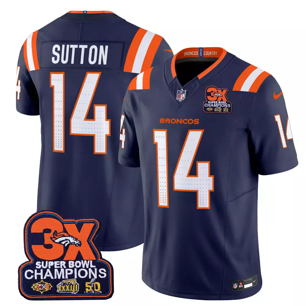 Courtland Sutton Navy Men's Denver Broncos 3-Time Champions Patch Vapor Limited Jersey V2 | All Stitched | For Men, Women & Youth