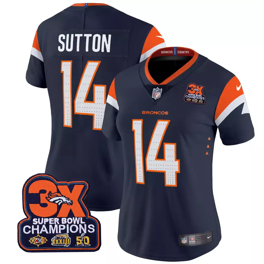 Courtland Sutton Navy Women's Denver Broncos 3-Time Champions Patch Vapor Limited Jersey | All Stitched | For Women & Youth