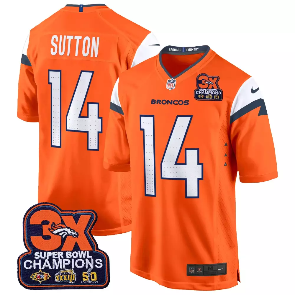 Courtland Sutton Denver Broncos Orange Men's Jersey | 3-Time Champions Patch Game Style | Stitched Fan Gear for Men, Women & Youth