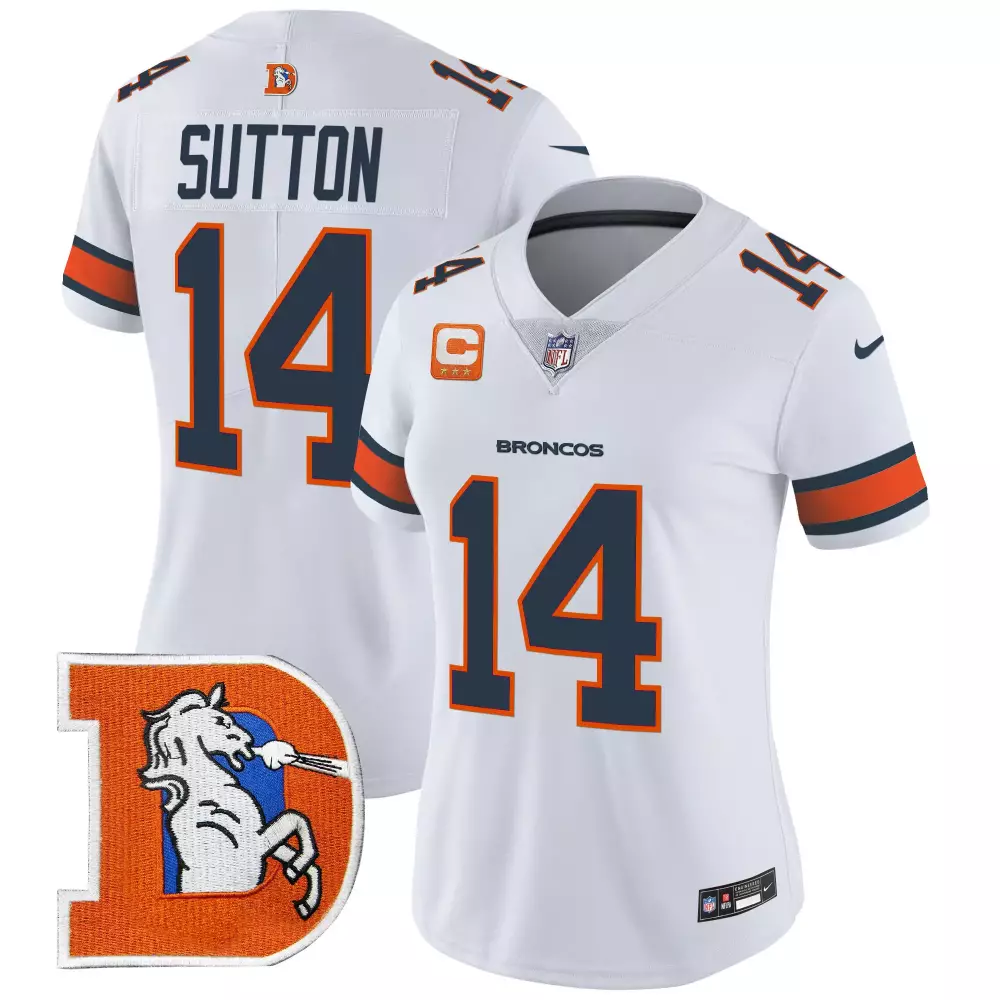 Courtland Sutton Denver Broncos White Women's Jersey | 3-Time Champions Patch Vapor Limited | Stitched Fan Gear for Women & Youth