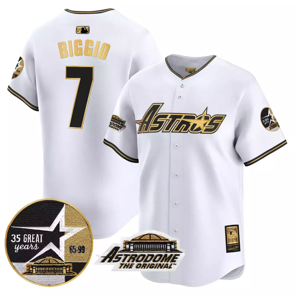 Craig Biggio White Gold Astros 1999 Throwback Jersey V3 | Limited Edition Vapor Premier | Fan Gear for Men, Women & Youth