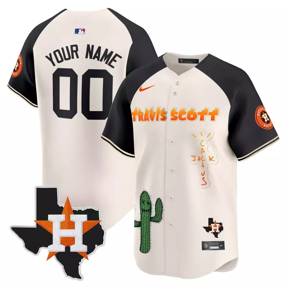 Youth Houston Astros Cactus Jack Cream Alternate Jersey | Limited Edition Stitched Fan Gear | For Men, Women & Youth