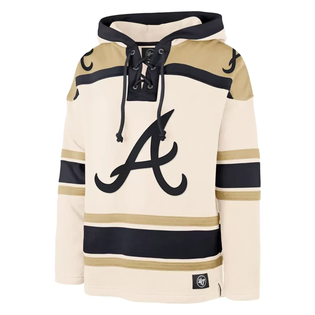 cream men atlanta braves pullover hoodie stitched