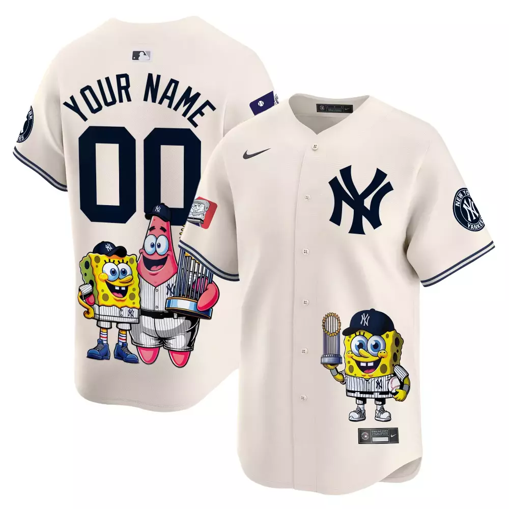 SpongeBob SquarePants New York Yankees Cream Vapor Premier Jersey | Limited Edition Fan Gear | For Men, Women & Youth