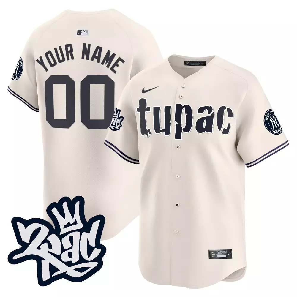 Tupac Shakur Gold New York Yankees Vapor Premier Limited Jersey | All Stitched | For Men