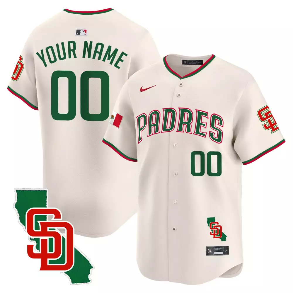 Mexico California Patch Cream San Diego Padres Jersey V5 | Vapor Premier Limited Edition | Custom Stitched Fan Gear | For Men, Women & Youth
