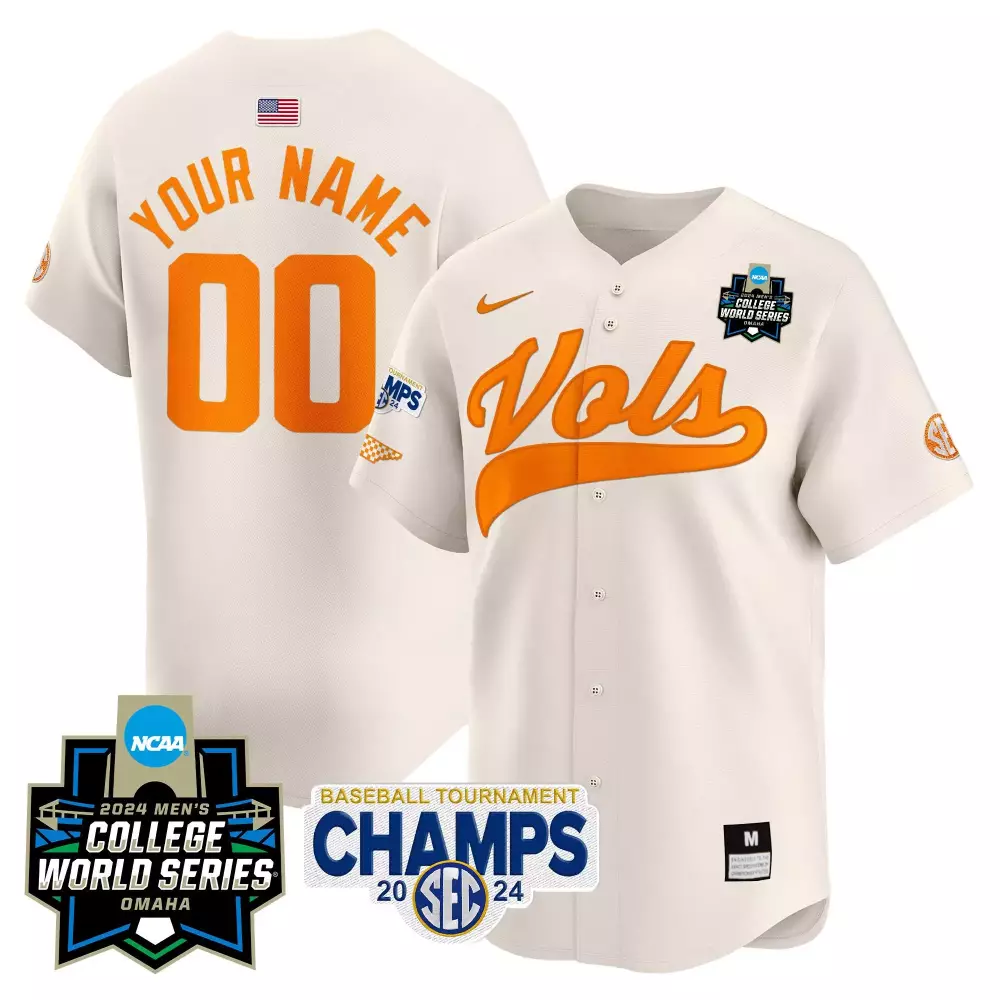 Cream Men's Tennessee Volunteers 2024 Tournament Champs World Series Vapor Premier Limited Custom Jersey | Stitched | Fan Gear for Game Day | For Men, Women & Youth