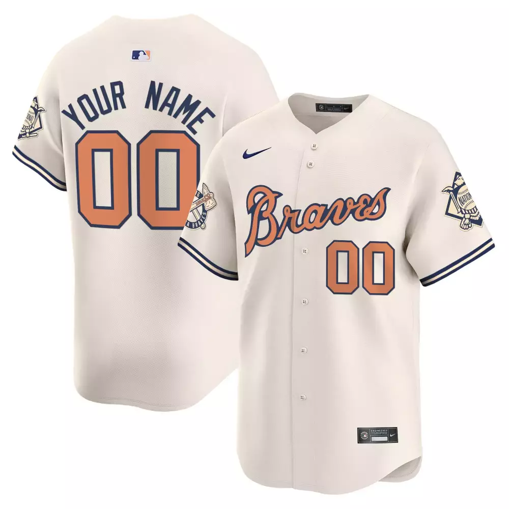 cream youth atlanta braves peaches n cream vapor premier limited custom jersey all stitched