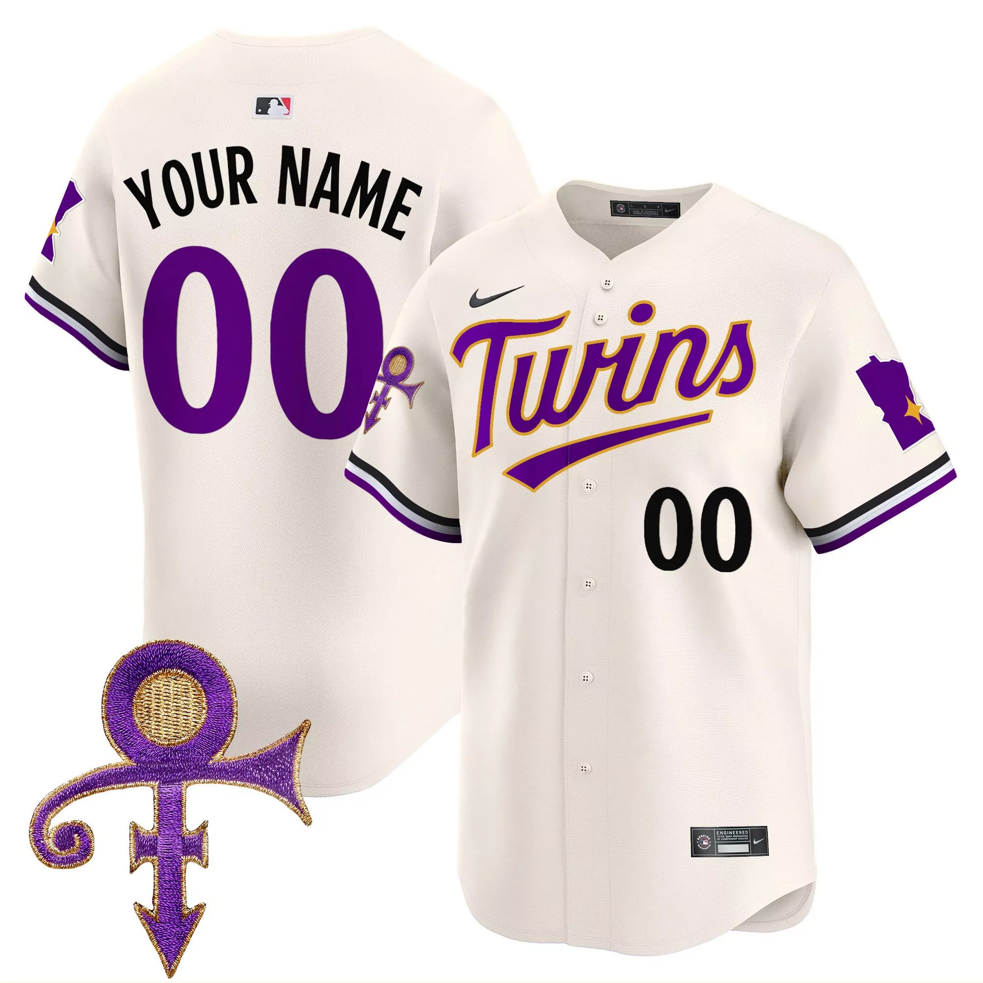 cream youth minnesota twins prince patch vapor premier limited custom jersey all stitched