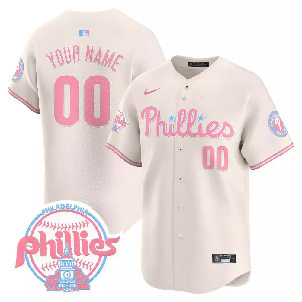 Youth Philadelphia Phillies Bubblegum Pink Cream Jersey V2 | Stitched Vapor Premier Limited Edition | Fan Gear for Men, Women & Youth