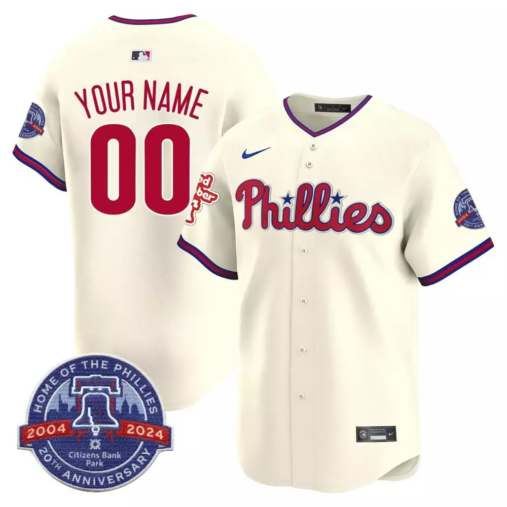 Youth Philadelphia Phillies Citizen Bank Park's 20th Anniversary Cream Jersey | Custom Edition | Fan Gear for Men, Women & Youth
