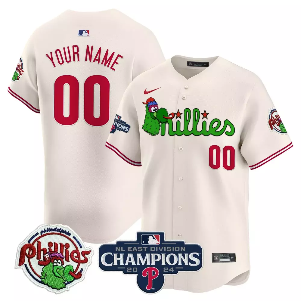 Youth Philadelphia Phillies Phanatic 2024 NL East Division Champions Cream Jersey V2 | Stitched Vapor Premier Limited Edition | Fan Gear for Men, Women & Youth