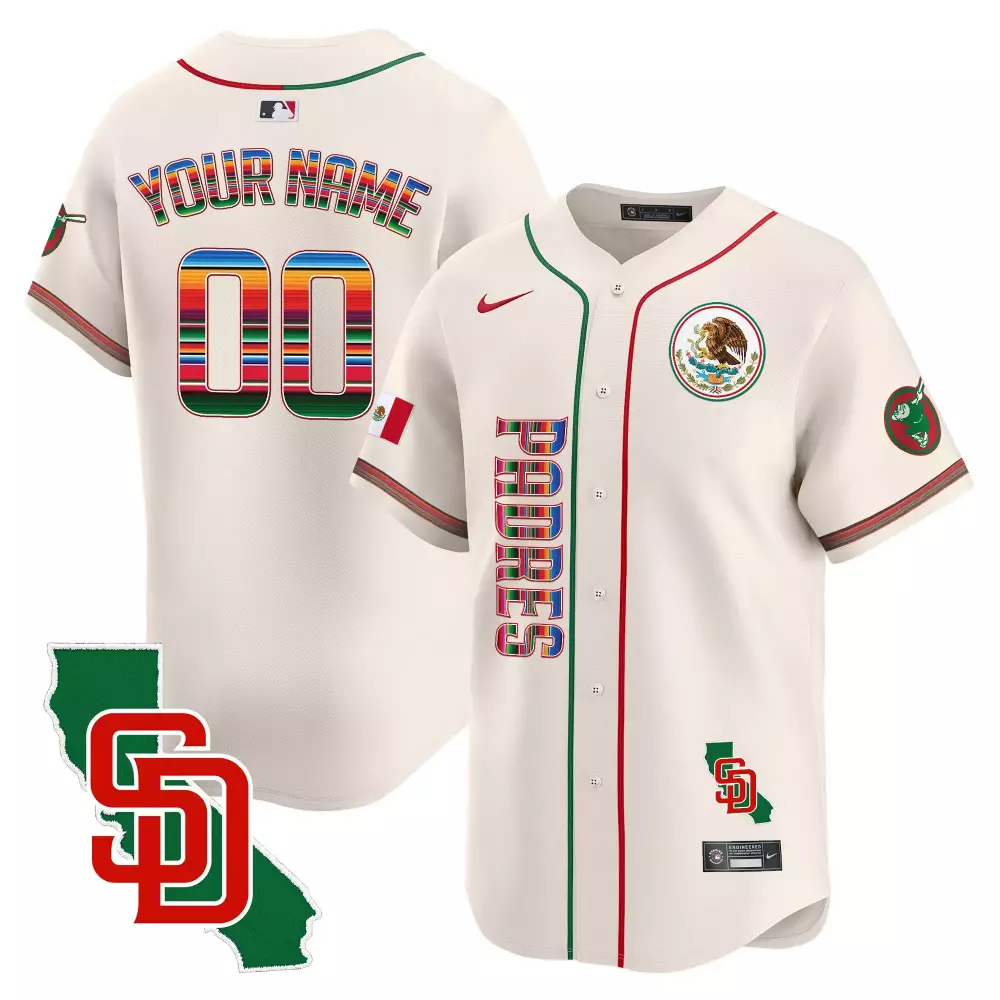 Mexico California Patch Cream San Diego Padres Jersey V2 | Vapor Premier Limited Edition | Custom Stitched Fan Gear for Youth | For Men, Women & Youth