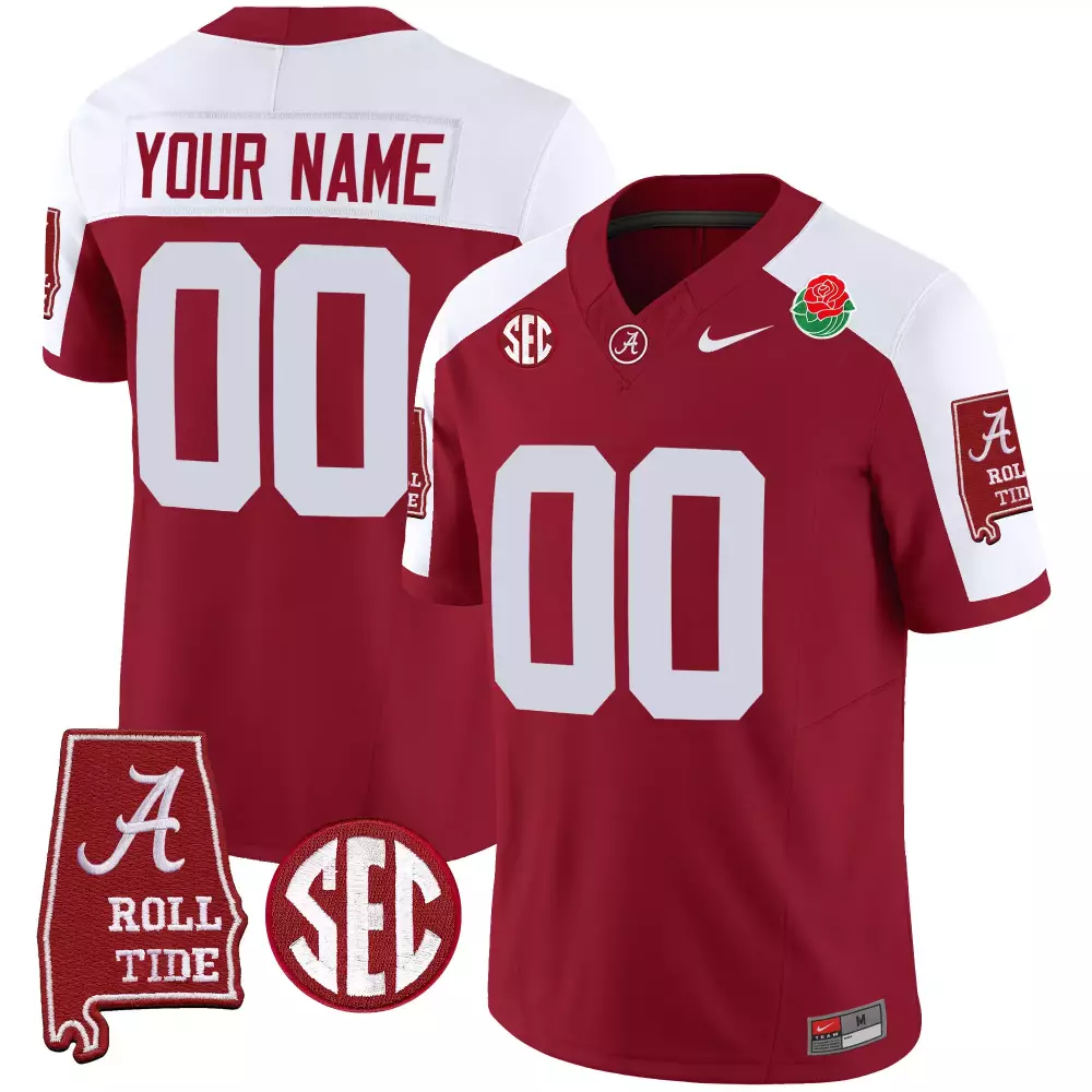crimson alternate men alabama crimson tide rose bowl patch gold trim vapor limited custom jersey all stitched