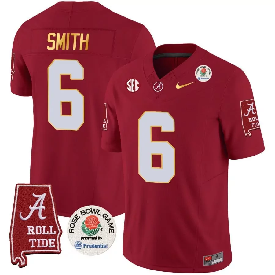 crimson devonta smith mens alabama crimson tide rose bowl patch gold trim vapor limited jersey all stitched