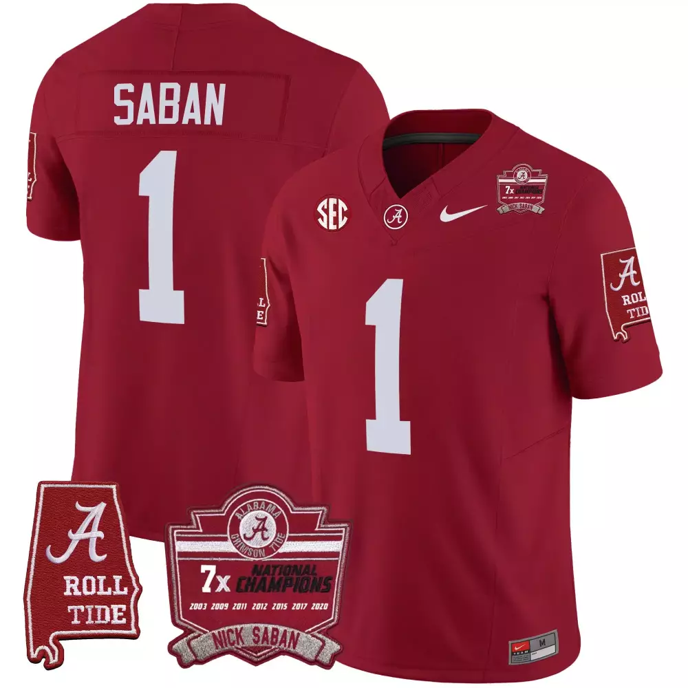 crimson men nick saban alabama crimson tide 7x champions patch vapor jersey all stitched