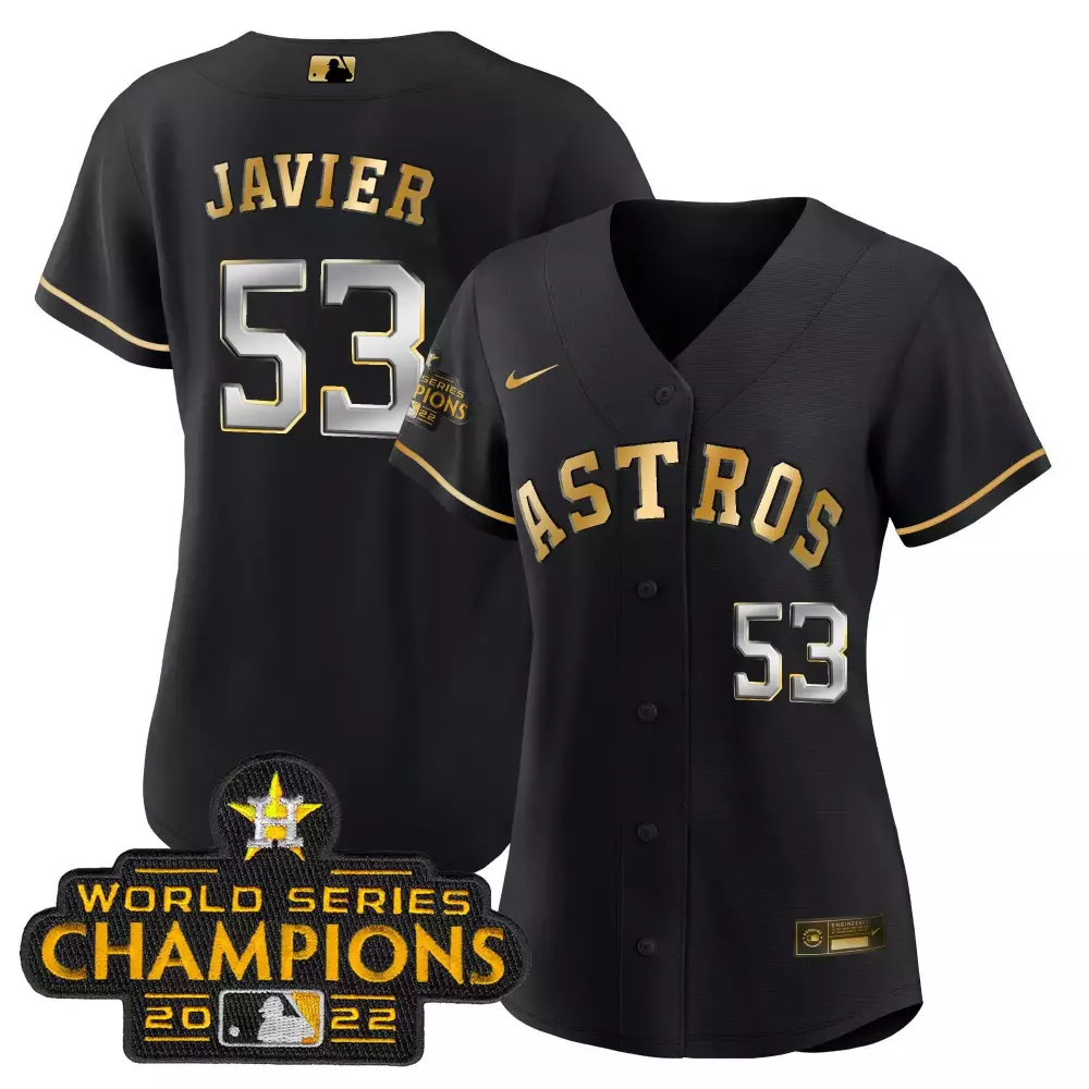 Cristian Javier Astros 2023 Black Gold Space City Champions Jersey | Stitched Style | Replica Fan Gear for Women