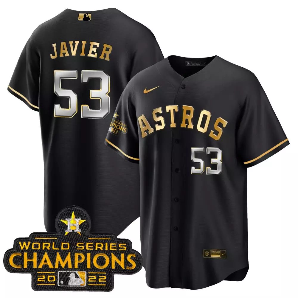 Cristian Javier Astros 2023 Black Gold Youths Space City Champions Flex Jersey | Stitched Style | Limited Edition Fan Gear for Youth