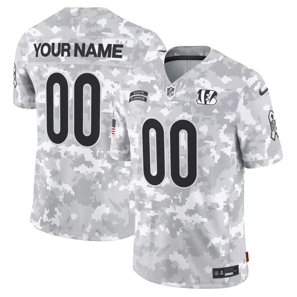 Custom Men's Cincinnati Bengals 2024 Salute to Service Vapor Limited Custom Jersey | Arctic Camo | For Men, Women & Youth