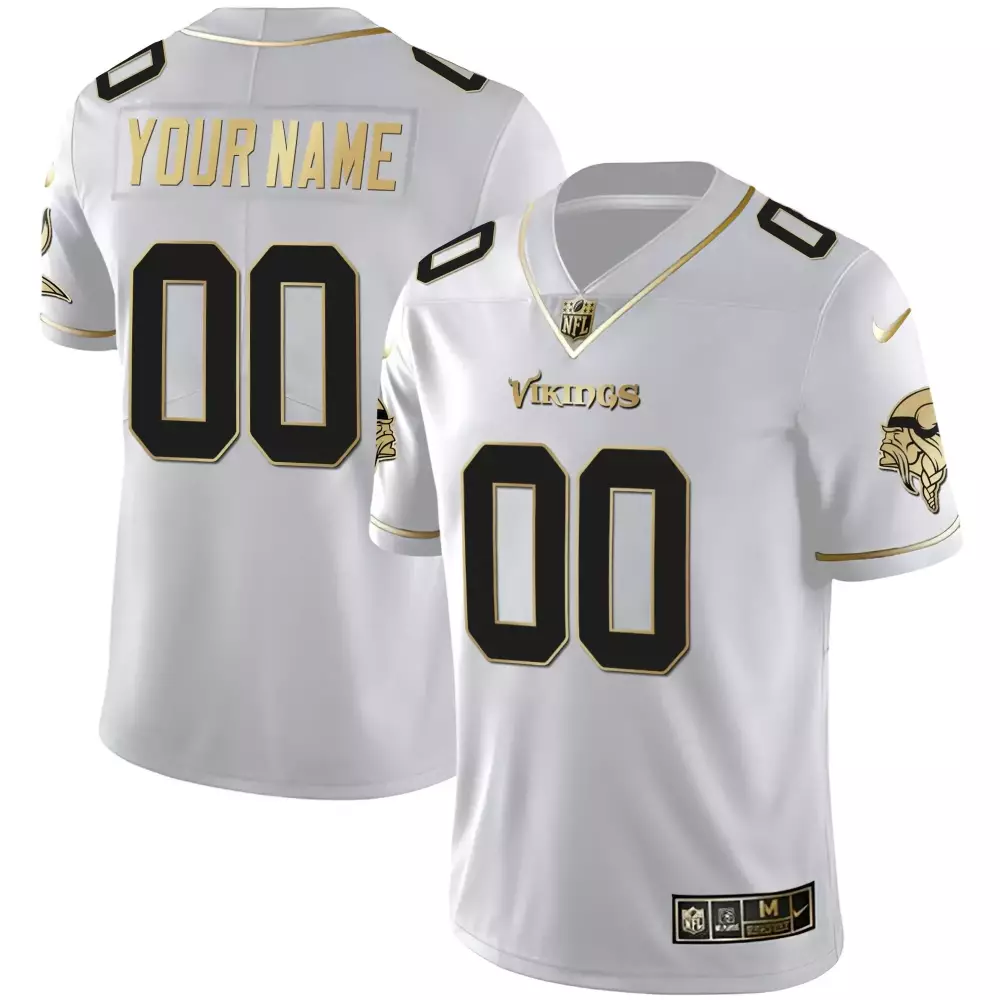 custom men vikings white gold custom jersey all stitched
