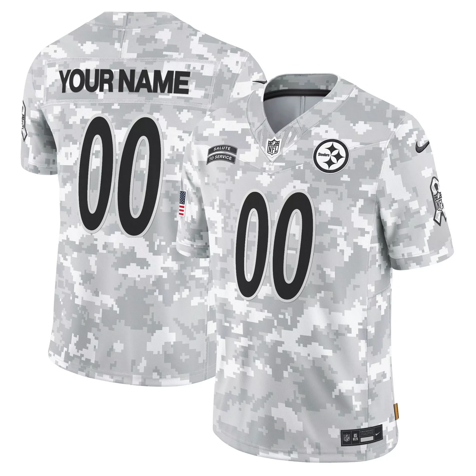 custom youth pittsburgh steelers 2024 salute to service vapor limited custom jersey arctic camo all stitched