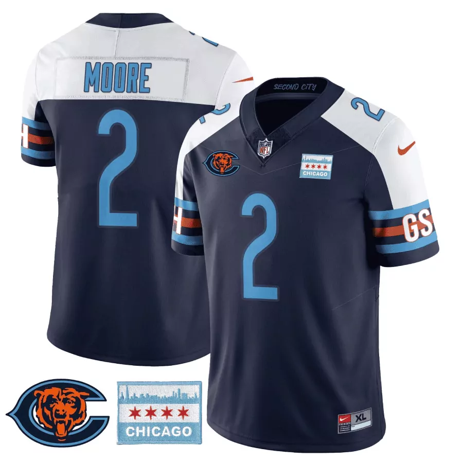 D J Moore Navy Alternate Men's Chicago Bears City Edition GSH Jersey | Chicago Flag All Stitched | Perfect Gift for Fans
