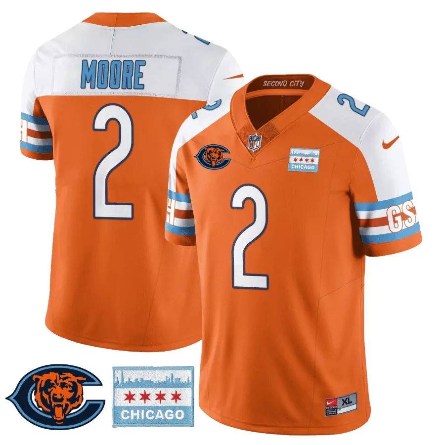 D.J. Moore Chicago Bears Orange Alternate Men's City Edition GSH Jersey | Chicago Flag Design | All Stitched | For Men, Women & Youth