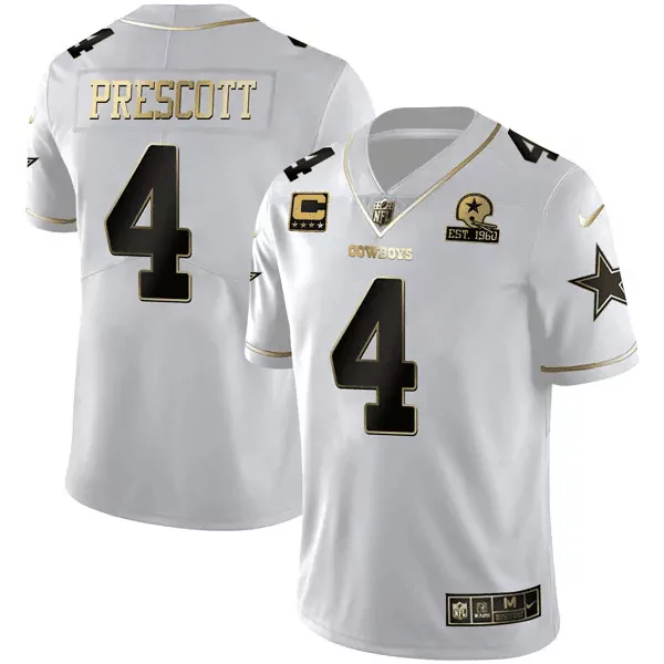 dak prescott white gold mens dallas cowboys black gold collection all stitched
