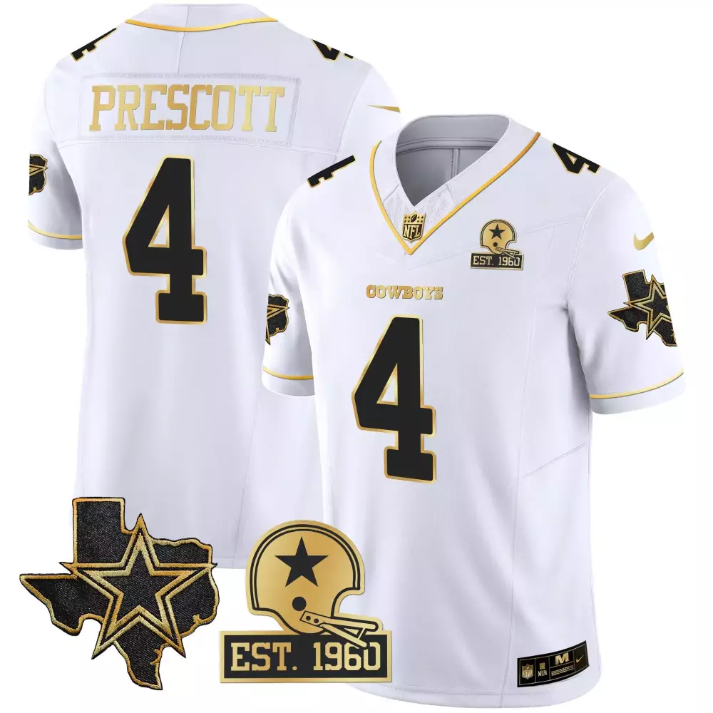Dak Prescott Cowboys Texas Patch Vapor Jersey | Gold Stitched Fan Gear | For Men, Women & Youth