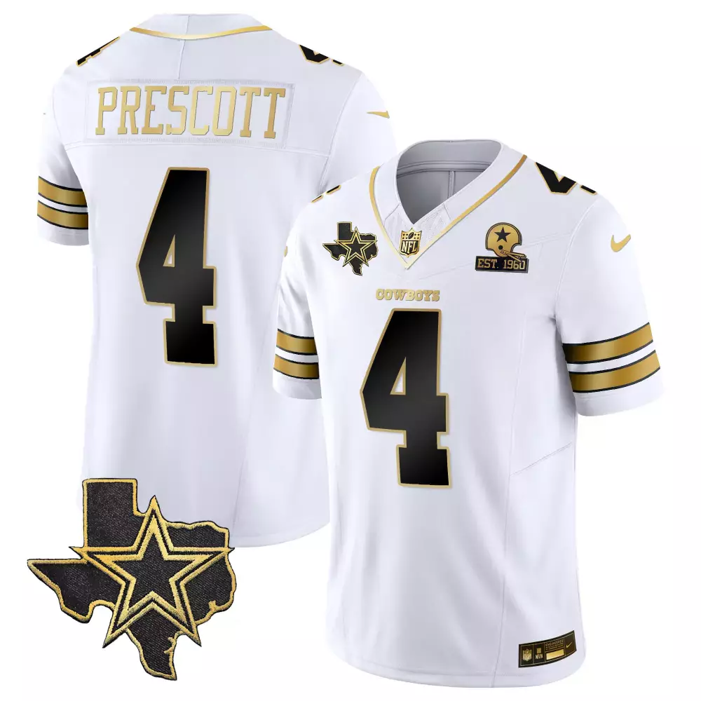 Dak Prescott Cowboys Vapor Gold Jersey V2 | Stitched Fan Gear | For Men, Women & Youth