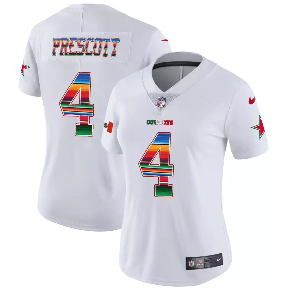 Dak Prescott Dallas Cowboys 2023 Stitched Vapor Jersey | White with Mexico Design V2 | Limited Edition Fan Gear | For Men, Women & Youth
