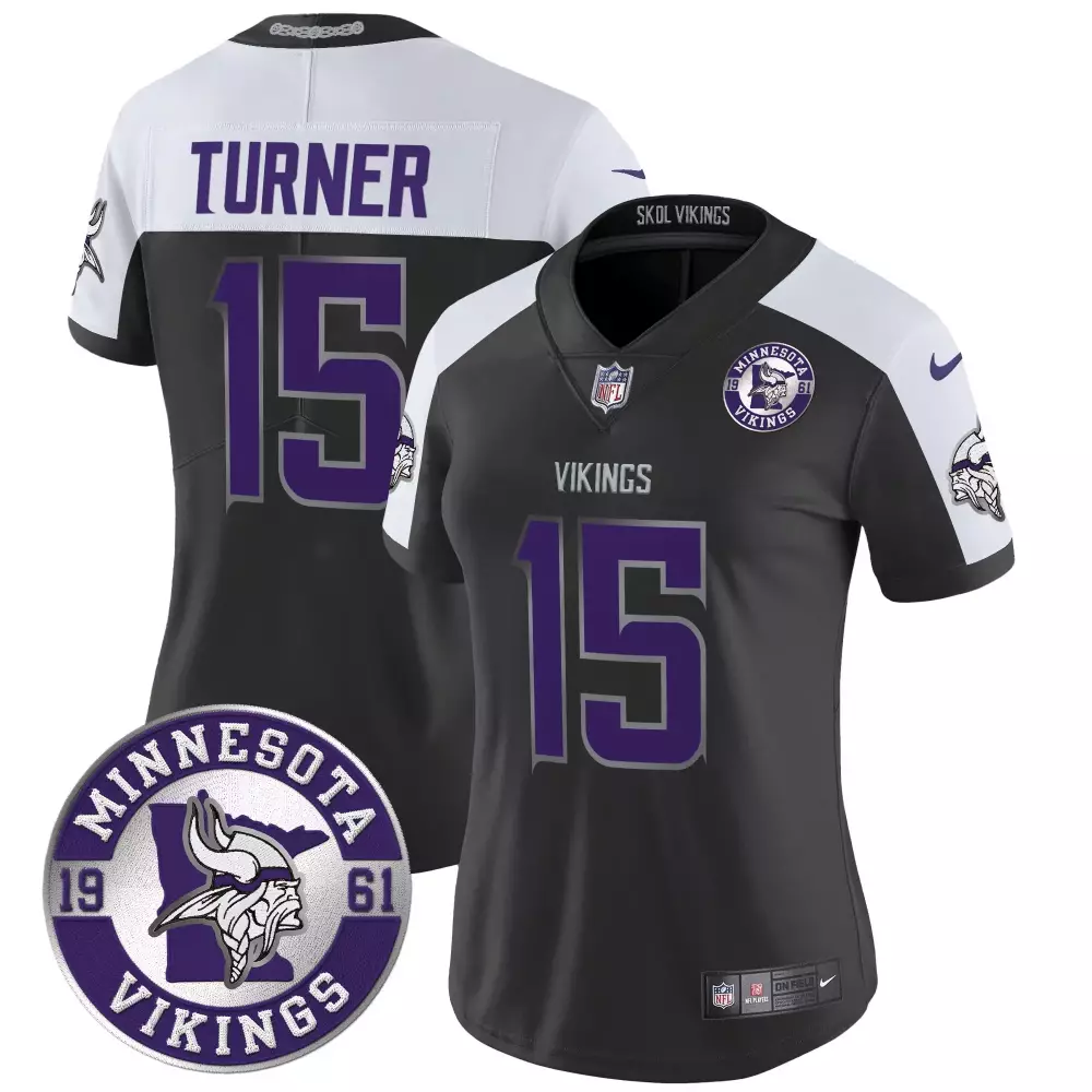 dallas turner black alternate womens minnesota vikings 2024 vapor limited jersey est 1961 patch all stitched