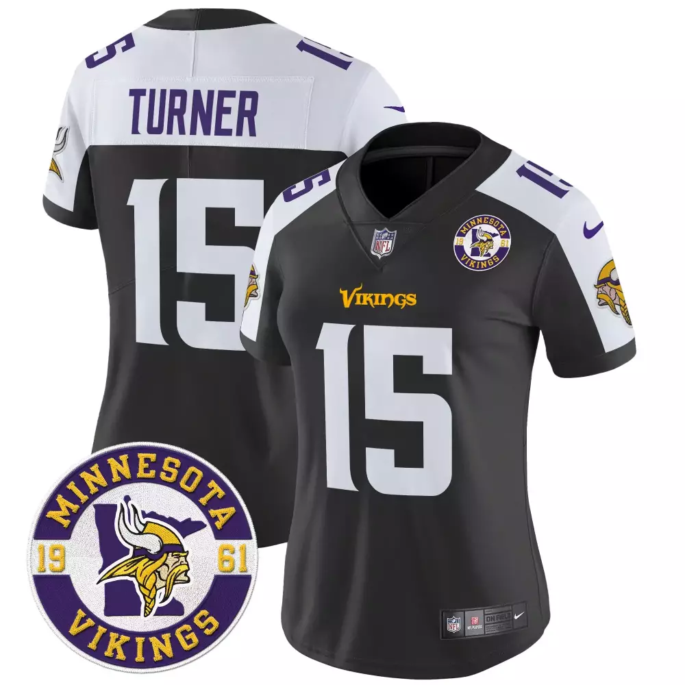 dallas turner black alternate womens minnesota vikings 2024 vapor limited jersey est 1961 patch all stitched