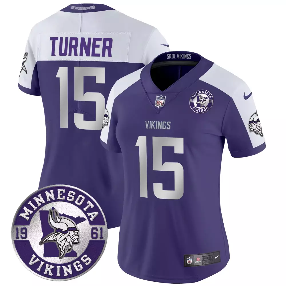 dallas turner purple alternate womens minnesota vikings 2024 vapor limited jersey est 1961 patch all stitched