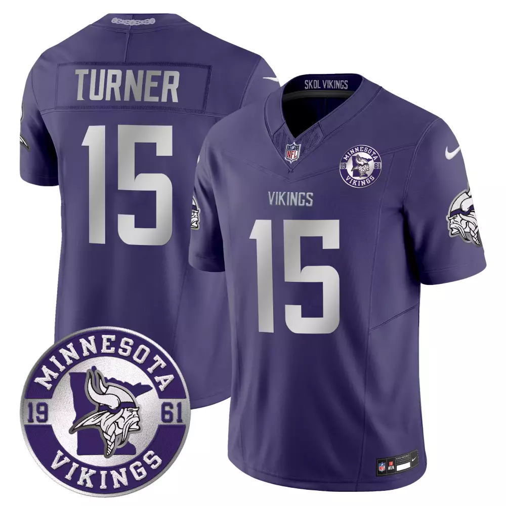 dallas turner purple mens minnesota vikings 2024 vapor limited jersey est 1961 patch all stitched