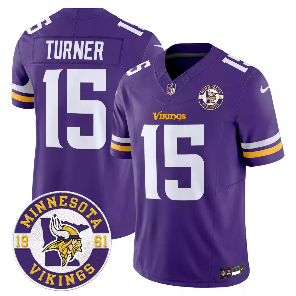 dallas turner purple mens minnesota vikings 2024 vapor limited jersey est 1961 patch all stitched