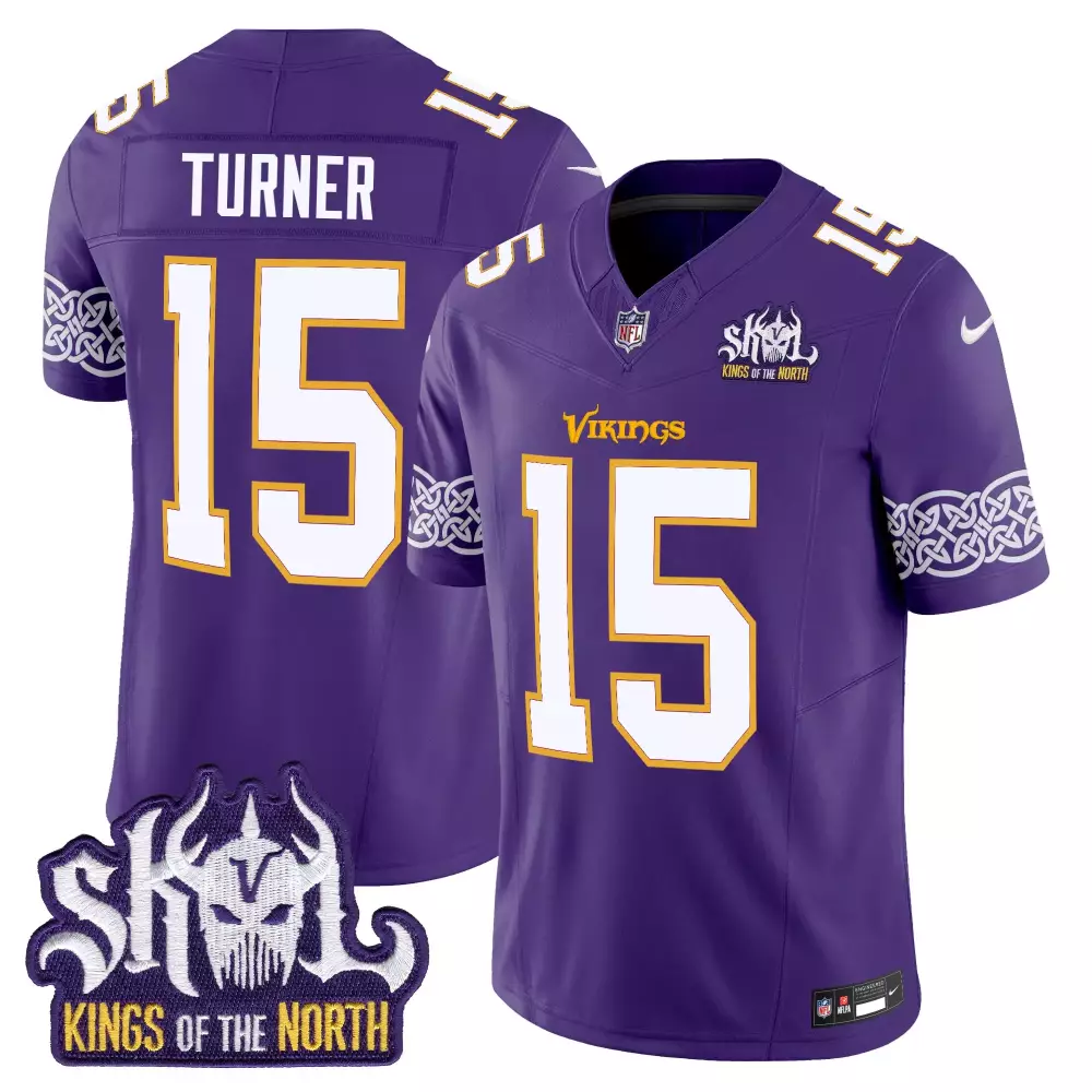dallas turner purple mens minnesota vikings king of the north patch throwback vapor limited jersey v2 all stitched