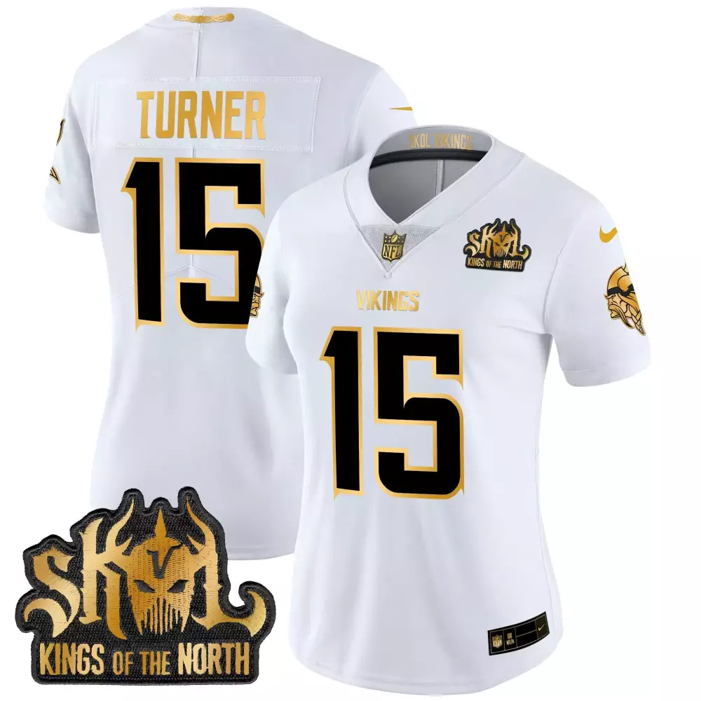 Dallas Turner 2024 Vikings White Gold Women's Winter Warrior Skol Patch Jersey | Gold Vapor Limited Edition | For Men, Women & Youth