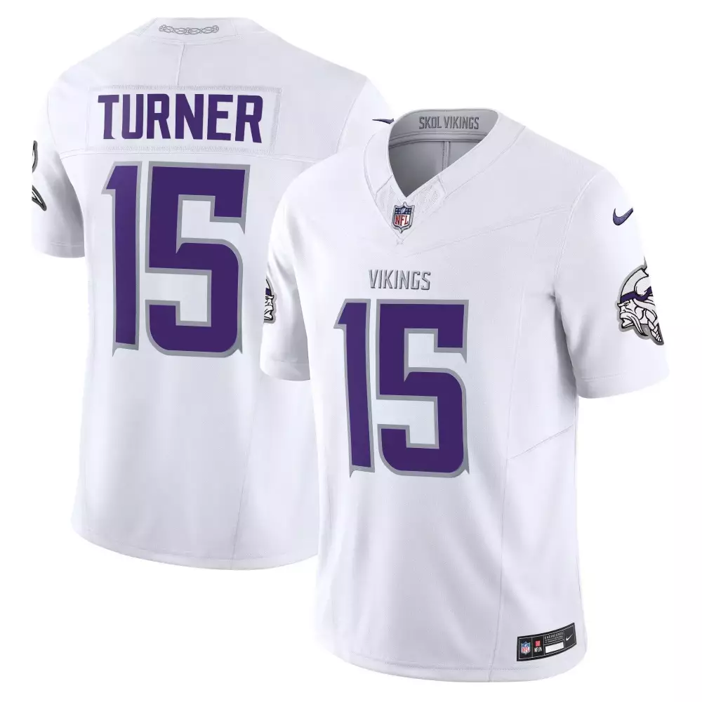 Dallas Turner 2024 Vikings White Limited Men's Winter Warrior Vapor Jersey | Limited Edition Stitched | For Men, Women & Youth