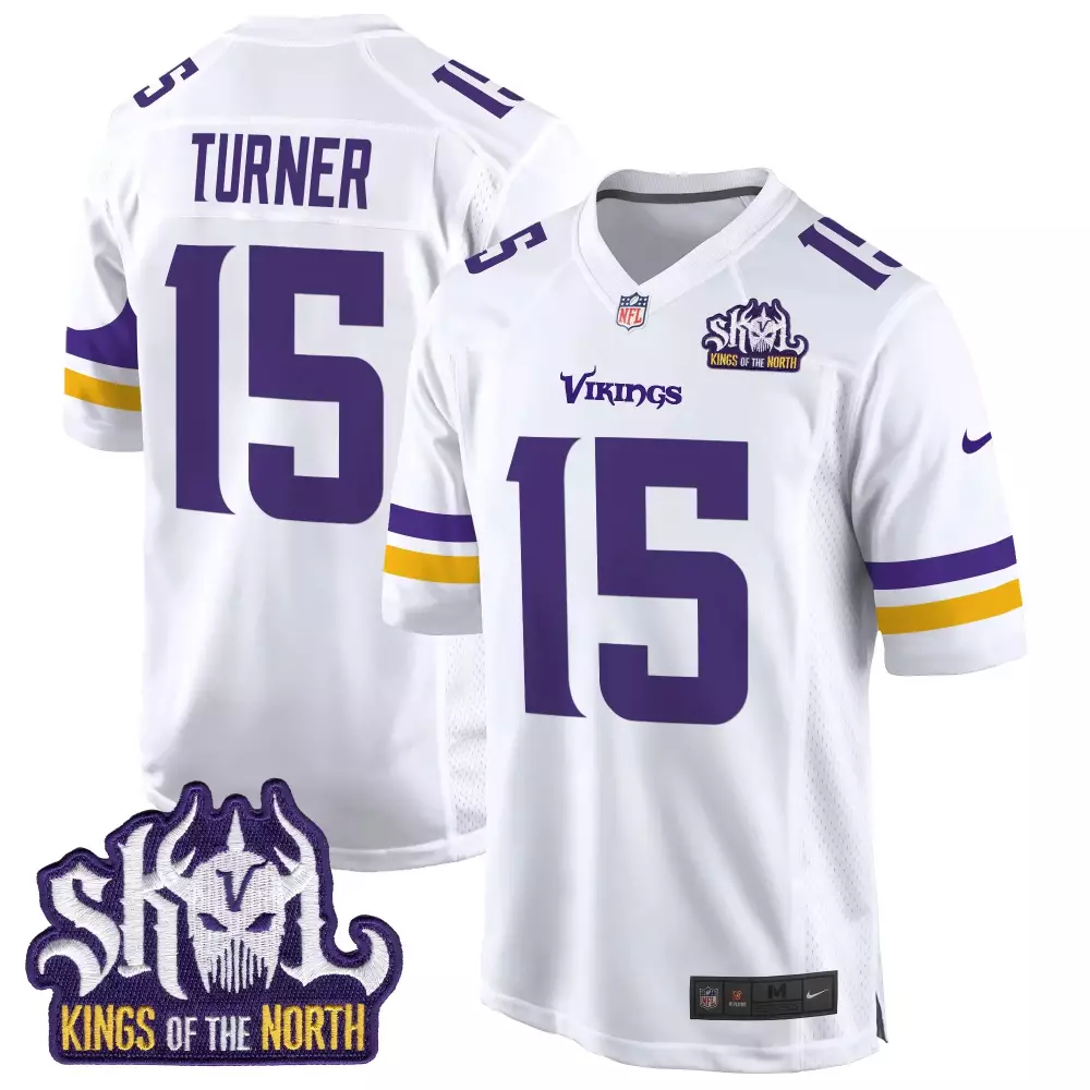dallas turner white mens minnesota vikings king of the north patch game jersey all stitched