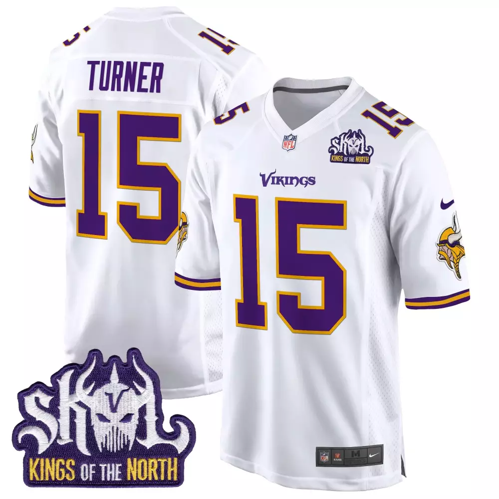 dallas turner white mens minnesota vikings king of the north patch game jersey all stitched