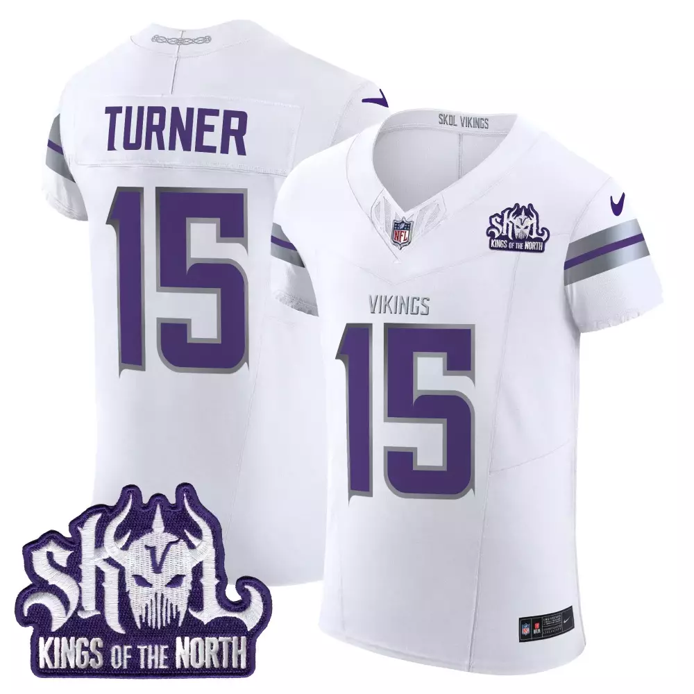 Dallas Turner 2024 Vikings White Men's Winter Warrior Skol Patch Elite Jersey | Vapor Limited Edition | For Men, Women & Youth