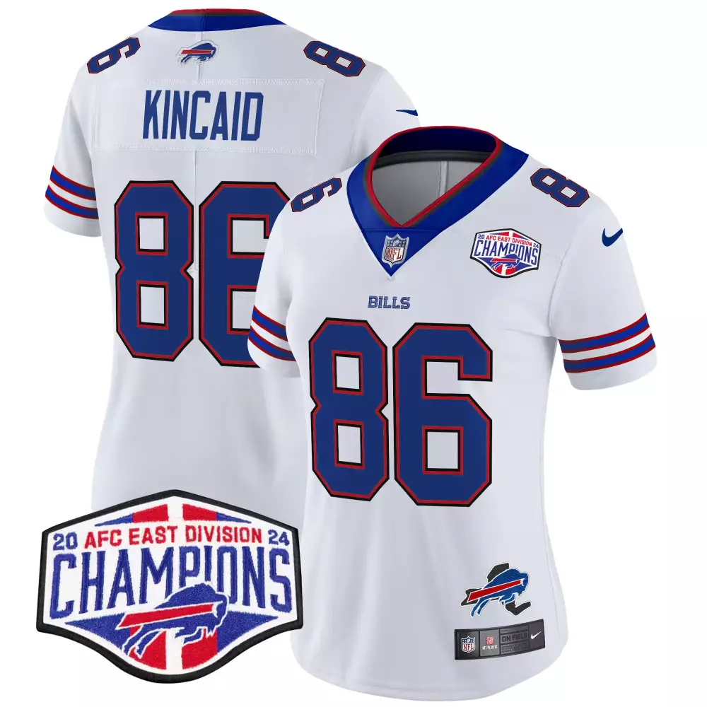 dalton kincaid white womens buffalo bills 2023 afc east champions patch gold vapor jersey v2 all stitched