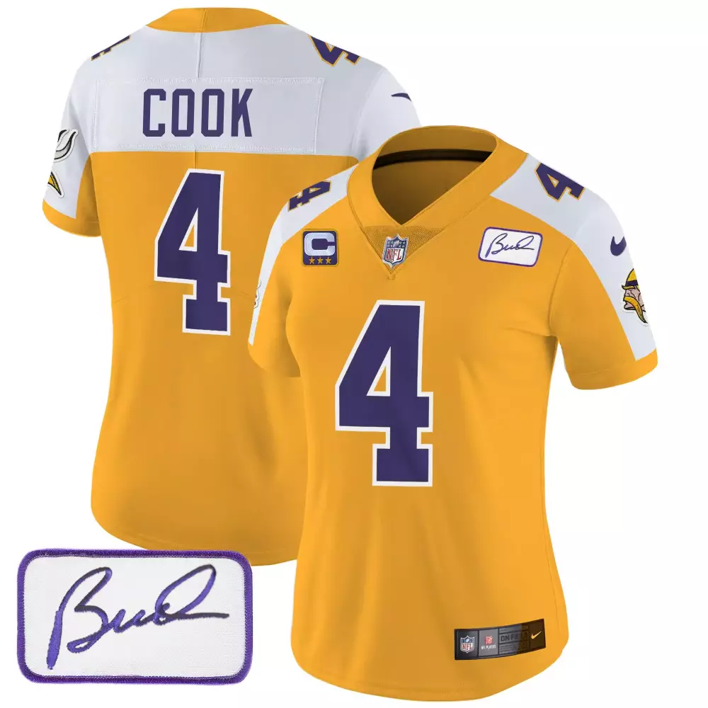 dalvin cook gold alternate womens minnesota vikings bud grant patch classic limited jersey v3 all stitched