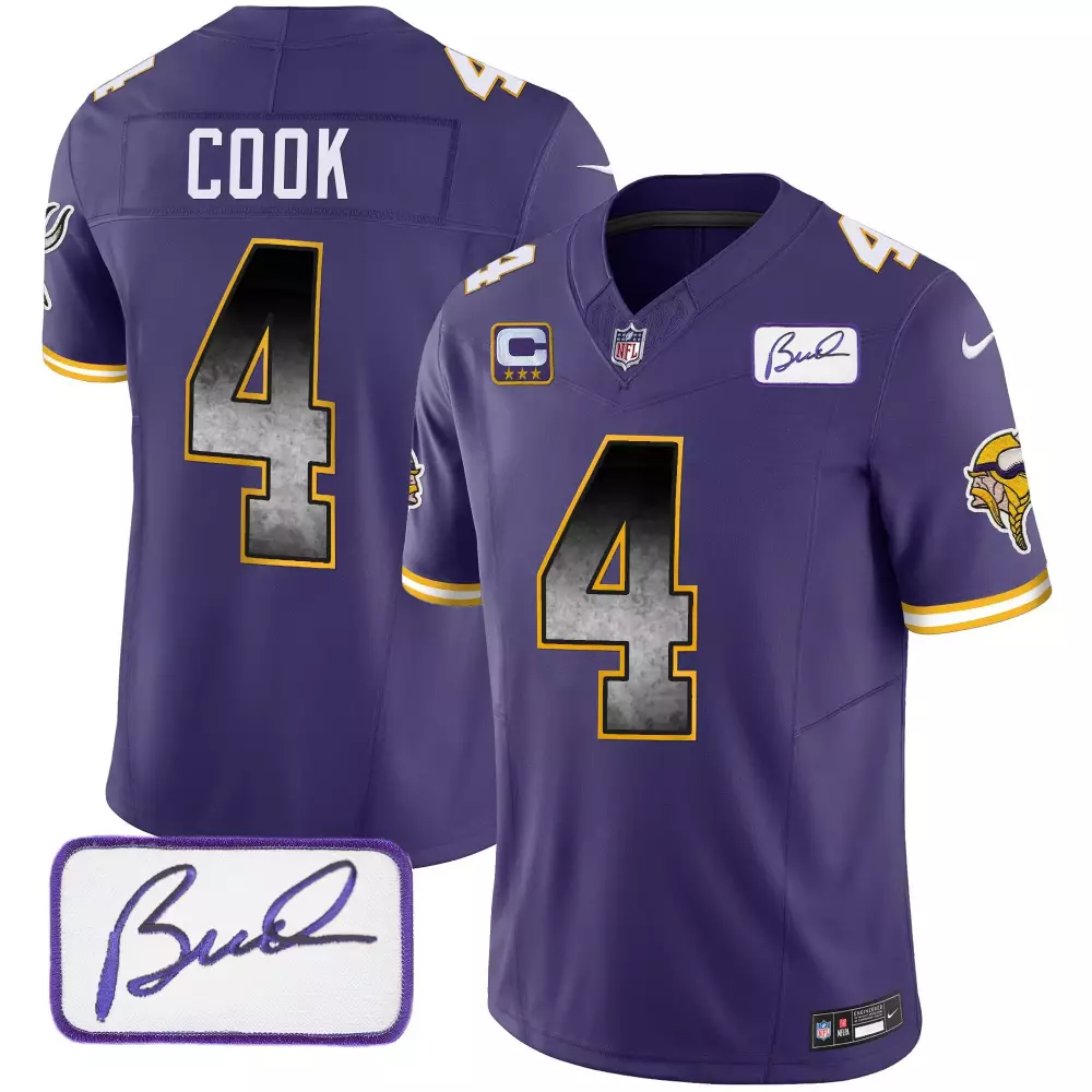 dalvin cook purple mens minnesota vikings bud grant patch arch smoke vapor jersey all stitched