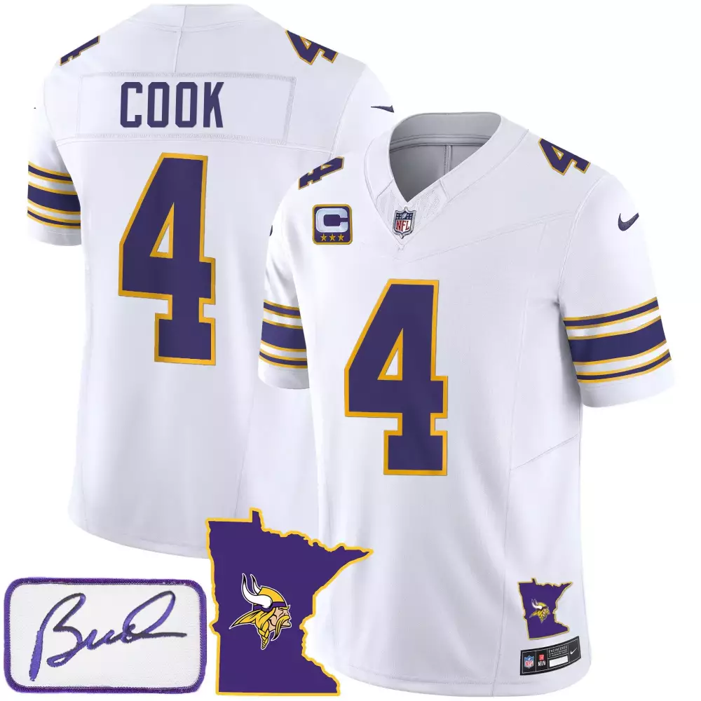 dalvin cook white mens minnesota vikings bud grant patch classic limited jersey v2 all stitched