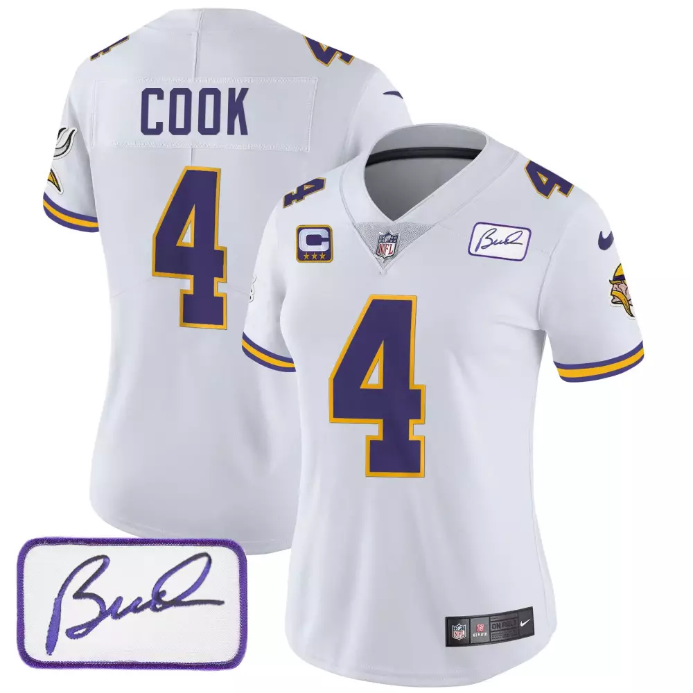 dalvin cook white womens minnesota vikings bud grant patch classic limited jersey v3 all stitched